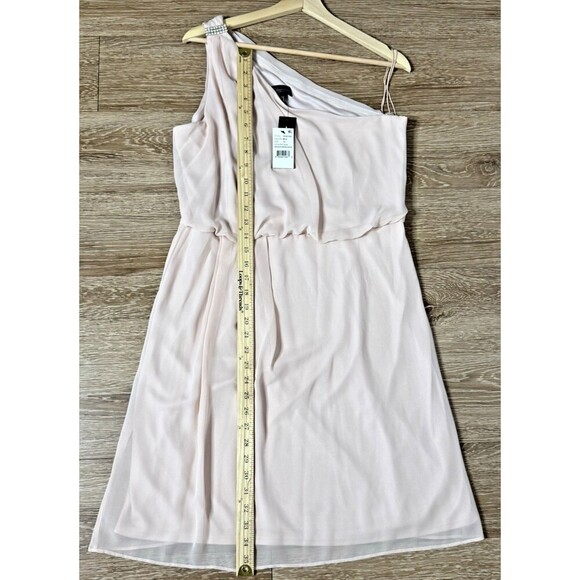 ADRIANNA PAPELL Embellished chiffon pink Blush color One-Shoulder SZ 14 - Picture 6 of 14